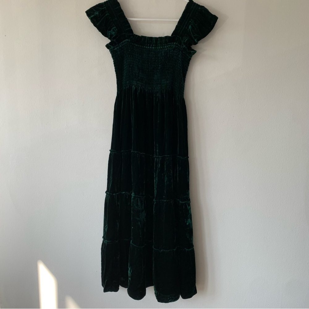Hill House Ellie Nap Velvet Smocked Tiered Midi Maxi Dress Holiday Emerald Green - Picture 7 of 12